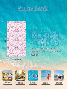 1 pieza Toalla de playa rosa con diseño de pulpo de dibujos animados, toalla de playa extra grande de microfibra súper suave, altamente absorbente, adecuada para viajes, piscina, buceo, surf, yoga, camping, disponible en varios tamaños, accesorios de playa - Multicolor - Ver 15