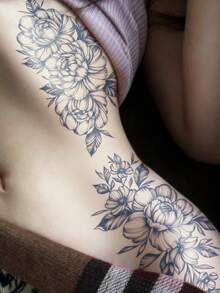Herbal Juice Semi-Permanent Tattoo Sticker, Floral Pattern 14-Day No-Fade DIY Shoulder Neck Collarbone Wrist Ankle Holiday Party Gift Body Tattoo Sticker 1pc/Pack - Blue - View 5
