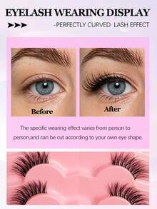 Asiteo 7 Pairs Short 3D Faux Mink Half-Segment False Eyelashes, Transparent Band, Cat Eye Style, Soft 3D Faux Mink False Eyelashes, Natural Look, Strip Lashes, Halloween - Black - View 6