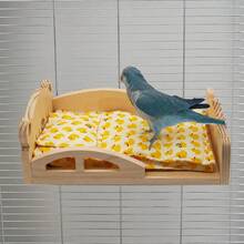 Tempat Tidur Burung Beo, Sarang Burung Kayu Solid, Set Tiga Buah, Platform Istirahat Empat Musim, Lanskap Interior Sangkar, Hammock, Little Sun, Peony. - View 4