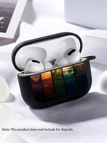 2D Flat Mirage Mountain View Pattern Earphone Protective Case, Stylish Black Shell Anti‑Scratch Cover Compatible With AirPods 4 3 Pro Pro2 Pro3 - Black - View 4