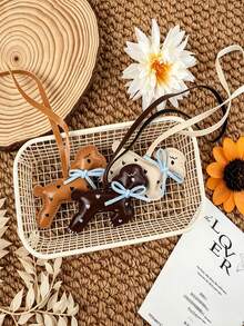 Cute Pu Lamb Bag Charm,Heart Print Pendant With Bow Knot, Decorative Keychain For Handbag Backpack Car Keys, Sweet Bag Accessory Gift. - Multicolor - View 9