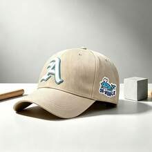 1pc Unisex Curved Brim Baseball Cap, Front A‑Letter Embroidery, Side Cartoon Whale Oh‑Whale Print, Adjustable Strap, For Street, Travel Daily Wear - Multi-color - View 14