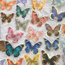 50Pcs Gold Foil Gem Butterfly PET Transparent Stickers, Jewel Crystal Wing Butterfly Decals, Clear Waterproof Sticker Pack For Journal Scrapbook Laptop DIY Decor - 50pcs/set - View 4