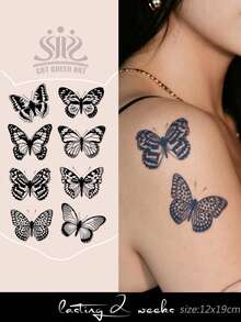 Herbal Juice Semi-Permanent Tattoo Stickers, 8 Butterfly Designs, 14 Days Fade-Resistant Shoulder Neck Collarbone Wrist Ankle DIY Festival Party Gift Body Tattoo Sticker 1pc/Pack - Blue - View 1