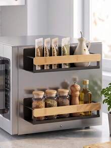 Magnetic Fridge Storage Organizer Shelves,Magnetic Spice Rack Wall Mount,Bamboo Guard Metal Refrigerator Side Shelf For Kitchen Seasoning Bottle Storage Magnetic Spice Rack,Fridge Magnetic Organizer,Refrigerator Side Shelf - Multicolor - View 1