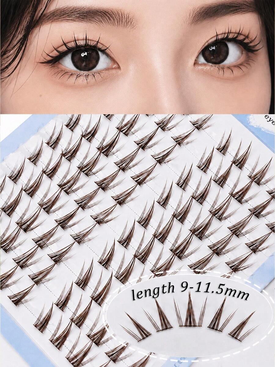 WANPIN WAN PIN Blue Tear Stain 60 Clusters False Eyelashes, 9-11.5mm Natural Thin Style, V-Shaped Cross Lash Design, Fine Invisible Lash Stem, Soft Curly Cartoon Doll Eye Makeup, 2 Colors Available - C - View 1