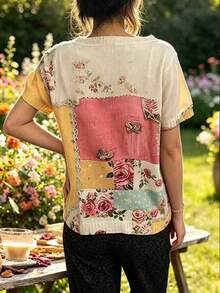 Sweater Kasual Retro Motif Bunga Ukuran Besar untuk Wanita - MultiWarna - View 2