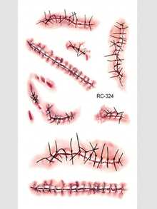 2/3 Sheets Halloween Scary And Slaps Face Tattoos, Temporary Tattoos For Costume Makeup Fake Tattoo Stickers For Scary Looks, Fun Halloween Accessories For Women And Adults - Multicolor - View 6