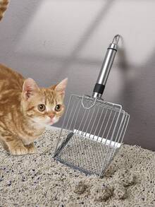 1pc Large Mesh Cat Litter Scoop, Rust-Proof Metal Sieve Efficiently Removes Litter Clumps, Thickened Metal Mesh Pet Cleaning Tool, Pet Litter Box Accessory - View 4