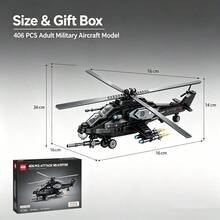 406 PCS Balok Bangunan Helikopter Serang Militer, Model Pajangan Pesawat Tempur Dewasa, Hadiah untuk Halloween, Natal, Thanksgiving, Ulang Tahun - Hitam - View 4