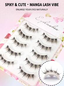 Asiteo 5 Pairs Mixed Black & Brown Cartoon Pointed Long False Eyelashes, Transparent Band, Suitable For Cosplay And Party Use, Camera-Ready Makeup, Create Deep And Expressive Eye Look - Multicolor - View 3