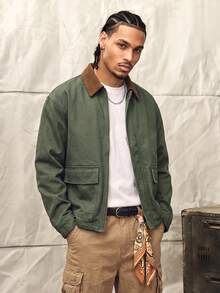 Norleigh Men's Fashion Button Zipper Pocket Long Sleeve Denim Jacket - Green - View 1