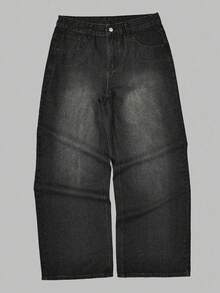 Grunge Goth Y2K 风格男士休闲刺绣宽松阔腿牛仔裤，四季皆宜，时尚街头风，个性十足，适合工作、通勤、舞台表演、朋友聚会、户外活动等场合。 - 深灰色 - 查看 4