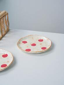 Vintage Red Apple Print Ceramic Plate, Irregular Wavy Rim Distressed Glaze Dessert Salad Plate, Retro Farmhouse Style Porcelain Serving Plate For Home Dining Table Decor - Multicolor - View 4