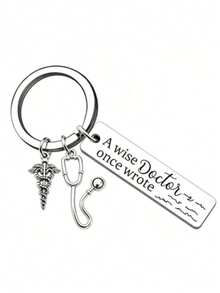 1pc/6pcs/15pcs/24pcs Engraved "A Wise Doctor Once Wrote" Stethoscope & Caduceus Pendant, Funny Gratitude Gift For Doctors And Medical Graduates - Silver - View 10