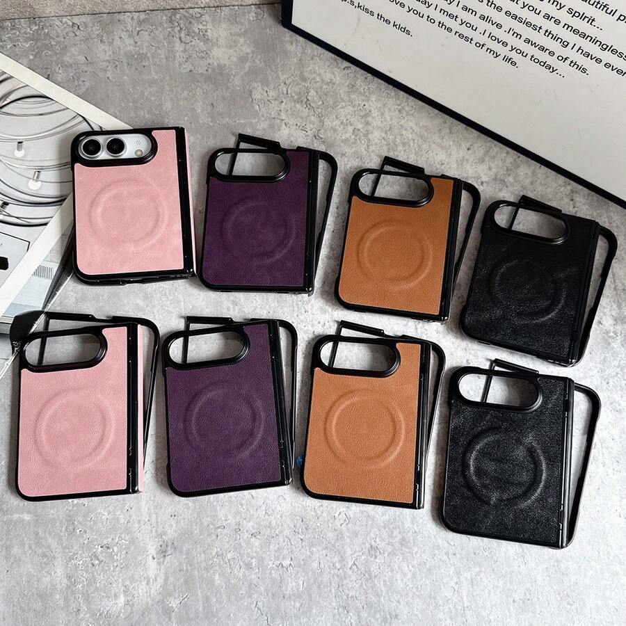 keshengtai PU Leather Magnetic Phone Case With Spring Hinge Protection, Hard PC Back Plate Protective Phone Cover, Compatible With IPhone Duo