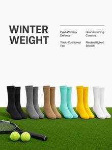 5 Pairs Random Women Solid Vertical Rib Crew Tennis Slouch Socks, MultiColor Ribbed Texture, High Stretch Cushion Wear‑Resistant Washable Ins American - Multicolor - View 7