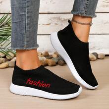 Sepatu Lari Rajut Kasual Luar Ruangan Sporty Wanita untuk Semua Musim dengan Motif Garis-garis - merah hitam - View 3