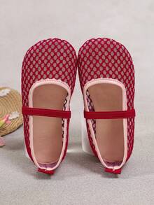 Shu Rui Red Delicate Mesh Mary Jane Girls Shoes, Simple Versatile, With Elastic Strap Flat Shoes, Suitable For Daily Wear - Red - View 6
