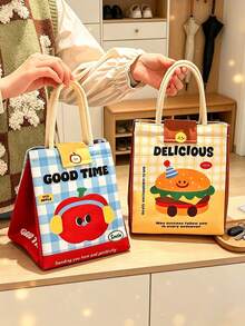 Vigour Summer Cute Cartoon Pattern Insulated Lunch Bag With Utensil Storage Pouch, Large Capacity Waterproof Thermal Bento Tote Bag, Soft Handle, Reusable Food Container Carrier, Suitable For Women, Students, Office Work, Picnic, Camping, Back To School Gift - Multicolor - View 2