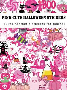 Kids 50Pcs Pink Cute Halloween Stickers DIY Scrapbooking Laptop Water Bottle Decorative Decals - Multicolor - View 1