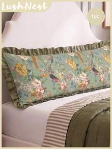 1pc Green Watercolor Leaf And Bird Pattern Long Pillowcase Is Simple In Design And Versatile In Function. It Is Made Of Modern Minimalist Polyester Fabric, Which Is Soft And Comfortable. It Is Suitable For Use In The Master Bedroom, Secondary Bedroom - Multicolor - View 1