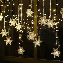 Christmas Snowflake LED Curtain String Lights, 8‑Mode Warm White & Multi‑Color Fairy Lights, Winter Hanging Window Wall Lights For Xmas Home Bedroom Holiday Party Decor - Snowflake Curtain Lights - View 5