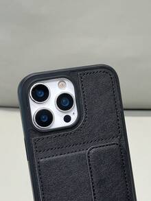 1pc Vintage Card Holder Compatible With Apple 16 Pro Max Phone Case 14 Pro Max Skin-Feel 13 Pro Card Slot 15 New Model Minimalist 16 Solid Color Men's Women's Max Flip Cover Pro Leather Texture Fashion - Black - View 4
