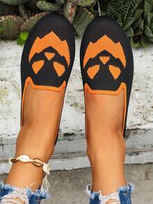 Women's Mesh Mary Jane Flats, Breathable Fishnet Ballet Shoes With Buckle Strap, Casual Comfortable Daily Shoes For Spring And Summer - Black and Orange - View 3