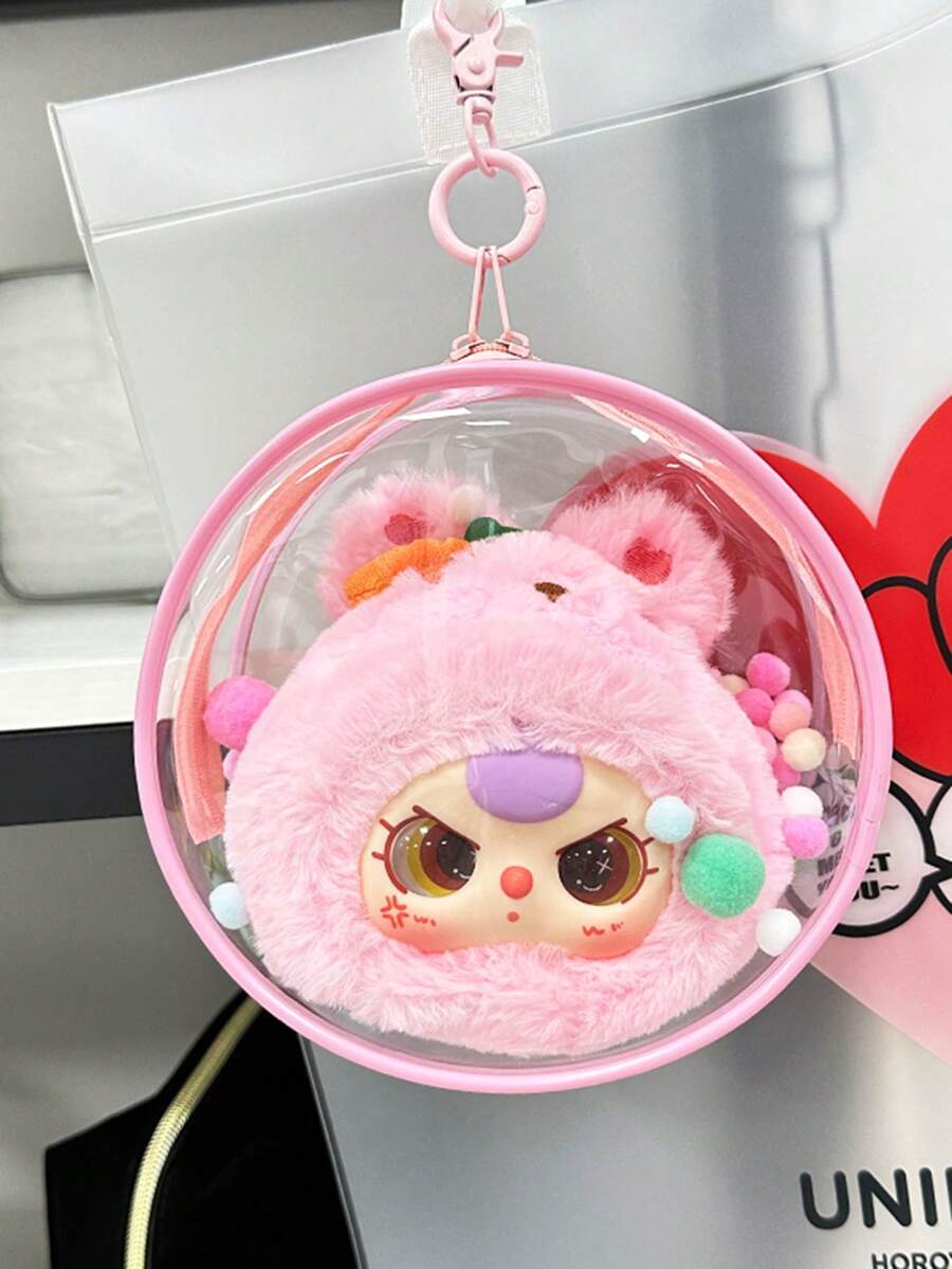 1 Set Cotton Doll Storage Bag, PVC Thickened High Transparency Doll Bag, 15cm Cute Cartoon Doll Storage Display Dust-Proof Hanging Bag, Transparent Q-Version Round Head Walking Doll Bag, Suitable For Data Cable Storage, Earphone Accessories Storage, Waterproof Bag - View 1