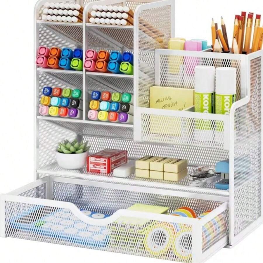 Mesh Desk Organizer, Multi-Functional Stationery Storage Holder With ...