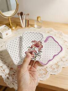 Polka Dot Lace Portable Mirror & Comb Set, Mini Portable Makeup Mirror With Small Comb Set, Women's Pocket Touch-Up Mirror, Desktop Makeup Mirror, Rectangular Desktop Portable Folding Mirror - Multicolor - View 2