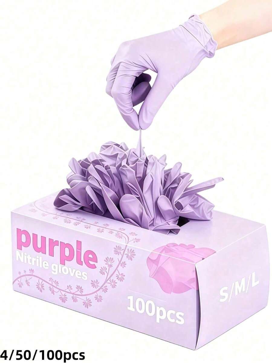 100pcs Thick Wear-Resistant Disposable Nitrile Gloves, Suitable For Nail Artists, Housework Dusting, Plant Gardening, Hair Dyeing, Home Hygiene Protection (Box Style Random), Can Be Used For Cleaning And Dusting - Multicolor - View 1