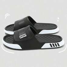 Men's Thick Sole Soft Cushion Slippers, Summer Outdoor Sports & Indoor House Slides - Black - View 8