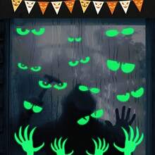8pcs Glow-In-The-Dark Halloween Window Sticker Set, Luminous Window Decals, Glowing Halloween Night Party Stickers, Removable Fluorescent Halloween Stair Wall Stickers, Reusable Window Decals, Suitable For Home Wall And Window Decoration, Halloween Eye Window Stickers, Halloween Party Decorations - Multicolor - View 5