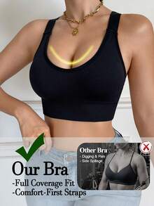 Adjustable Support Racerback Women's Sports Bra, Zero‑Bounce For Running & HIIT, Removable Pads, High Support For Large Bust, For Gym Jogging Training - Black - View 4