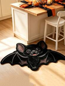 1pc Halloween Black Cartoon Bat Rug, Suitable For Halloween Party, Living Room, Kitchen, Bathroom, Bedroom, Balcony And Windowsill Decoration, Horror Theme Events, Trick Or Treat, Day Of The Dead - One Size Fits All - View 1