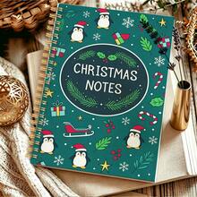 DANPERJI 1pc A5 Christmas Journal, Spiral Notebook With Penguin Holly Snowflake Gift Motifs For Home Office Journaling & Work - Holly-nX - View 4