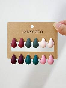 LADYCOCO 6對時尚優雅獨特多色水滴耳環套組，適合女性日常穿著、約會、派對與日常搭配 - 彩色 - 查看 4