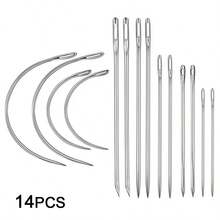 14/16pcs Wig Making Needle Set, C-Shaped Curved Needles & Large Eye Straight Sewing Needles, Suitable For Wigs, Hair Curtains, Lace Wigs Making And DIY Crafts - View 1