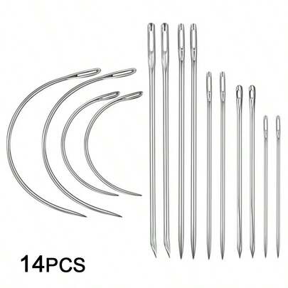 Juego de 14/16 piezas de agujas para hacer pelucas, agujas curvas en forma de C & agujas rectas de ojo grande para coser pelucas, extensiones de cabello, hacer pelucas de encaje & manualidades DIY
