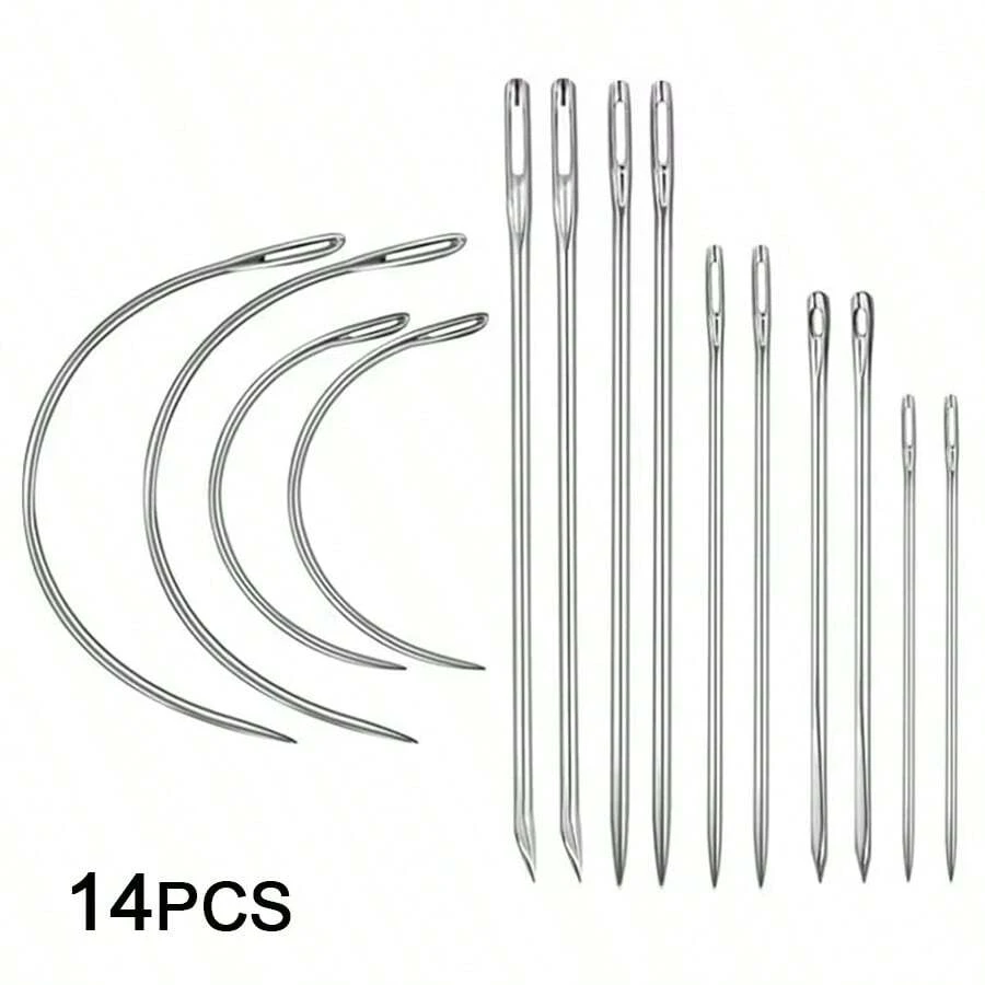14/16pcs Wig Making Needle Set, C-Shaped Curved Needles & Large Eye Straight Sewing Needles, Suitable For Wigs, Hair Curtains, Lace Wigs Making And DIY Crafts - View 1