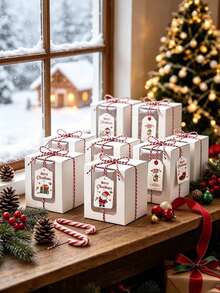 4 Sets Of Christmas And New Year Transparent Window Gift Boxes With Ropes And Hang Tags, Santa Claus, Christmas Tree Snowman Patterns, Christmas Party Decorations, New Year Gift Boxes, Suitable For Christmas, New Year, And Winter Parties - Multicolor - View 8
