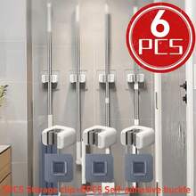 6pcs Drill-Free Adhesive Wall-Mounted Mop And Broom Holder (3pcs Storage Clips And 3pcs Adhesive Buckles), White Durable Plastic Storage Clips And Hooks - One Size Fits All - View 4