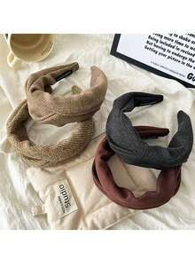 1pc Fashion Solid Color Thick Headband, Elegant Twisted Cross Wide Fabric Hair Accessory, Suitable For Women, Autumn/Winter Daily Casual Versatile - Multicolor - View 6