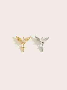 1pc Exquisite Casual Wing & Star Pendant Stainless Steel Stud Earrings Suitable For Women Daily Wear - Wing - View 2