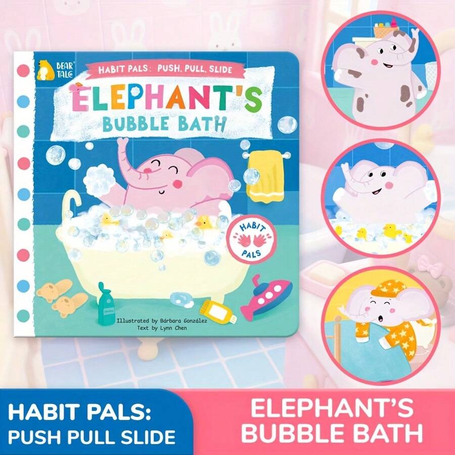 beartale Elephant Bubble Bath Interactive Push-Pull Slide Board Book, Habit Pals Daily Routine Bath Time Story Book, Early Learning Sensory Activity Book, Fine Motor Skills Educational Toy, Birthday Gift For Toddlers Boys And Girls