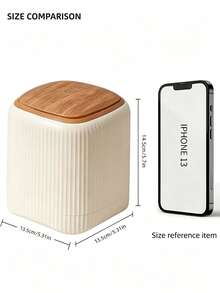 Mini Desktop Trash Can With Press-Type Lid, Faux Wood Grain Design, Home Waste Paper Bin, Includes 3 Rolls Of 60 Garbage Bags, Suitable For Coffee Table, Office, Living Room, Study, Bedroom Vanity - Multicolor - View 12