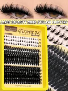 GROINNEYA Large Capacity 233PCS Thick Dramatic Cluster Lashes Fluffy Soft Individual Lashes 10-20mm Mix Length Lash Clusters 2-IN-1 Upper Lash Set For DIY Lash Extension,Glam Volume Fake Lash Clusters,Suitable For Random Makeup,Travel Essential - C - View 1